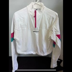 Adidas crop athletic sweatshirt, retro colors w/ half zip